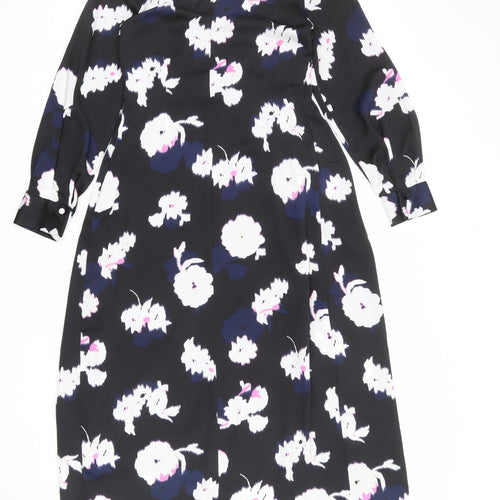 Marks and Spencer Womens Black Floral Polyester A-Line Size 8 V-Neck Zip