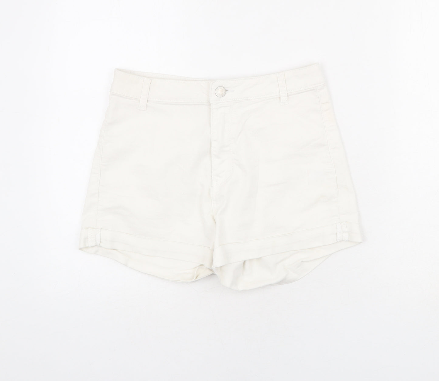 Brave Soul Womens White Cotton Hot Pants Shorts Size 10 L3 in Regular Zip