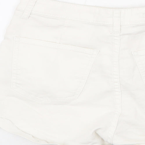 Brave Soul Womens White Cotton Hot Pants Shorts Size 10 L3 in Regular Zip