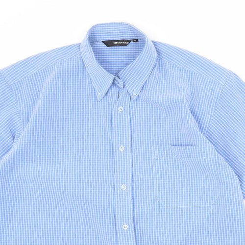 Defined Mens Blue Check Polyester Button-Up Size M Collared Button