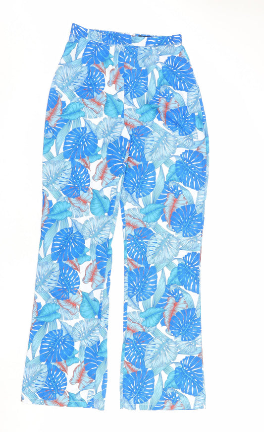 PRETTYLITTLETHING Womens Multicoloured Geometric Polyester Trousers Size 10 L34.5 in Regular Zip - Palm Print