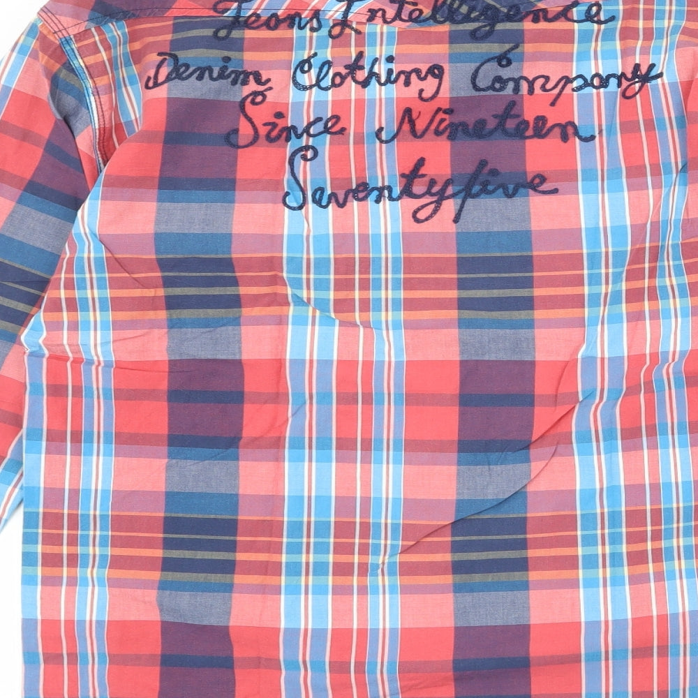JACK & JONES Mens Multicoloured Plaid Cotton Button-Up Size M Collared Snap