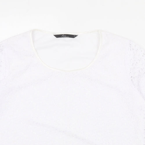 Bonmarché Womens White Polyester Basic T-Shirt Size 14 Scoop Neck