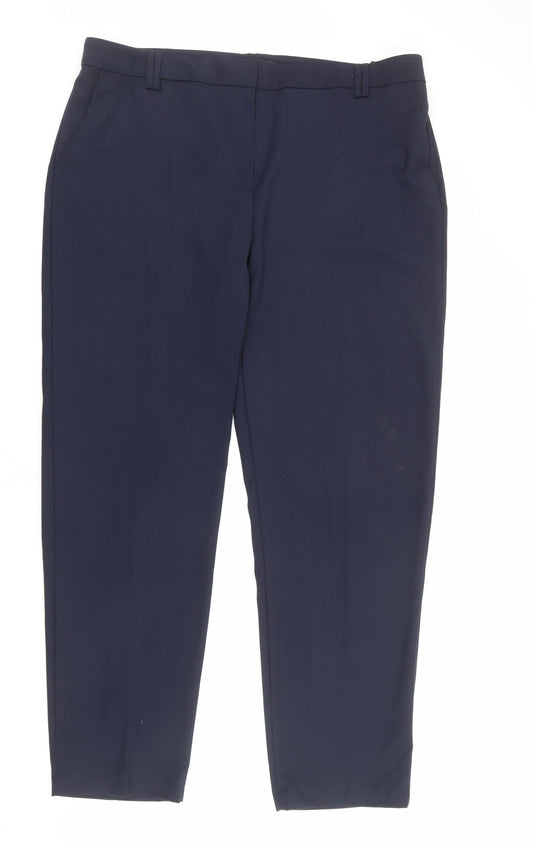 Marks and Spencer Womens Blue Polyester Chino Trousers Size 18 L32 in Regular Zip