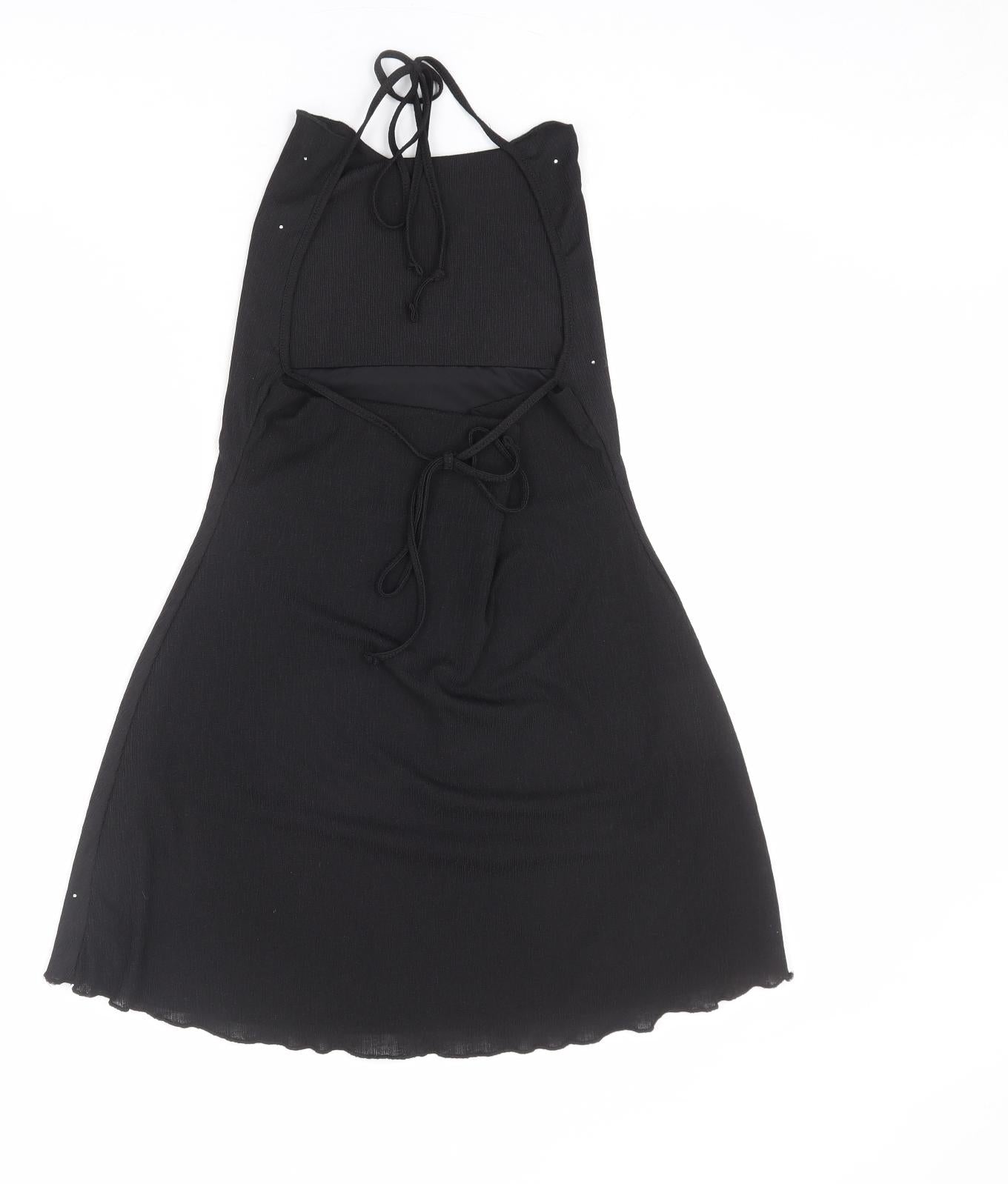 Bershka Womens Black Polyester Slip Dress Size M Cowl Neck Tie