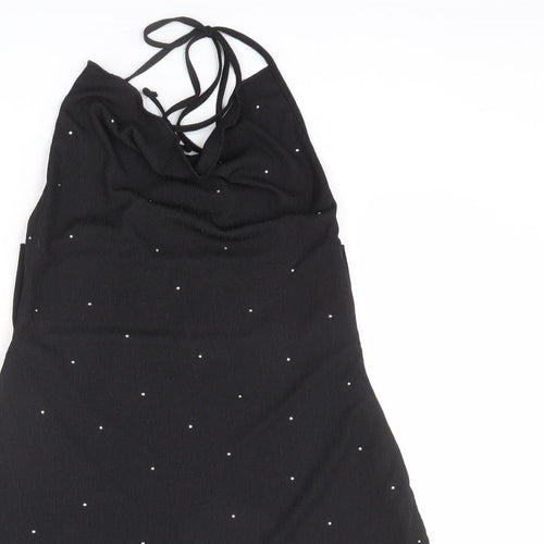 Bershka Womens Black Polyester Slip Dress Size M Cowl Neck Tie