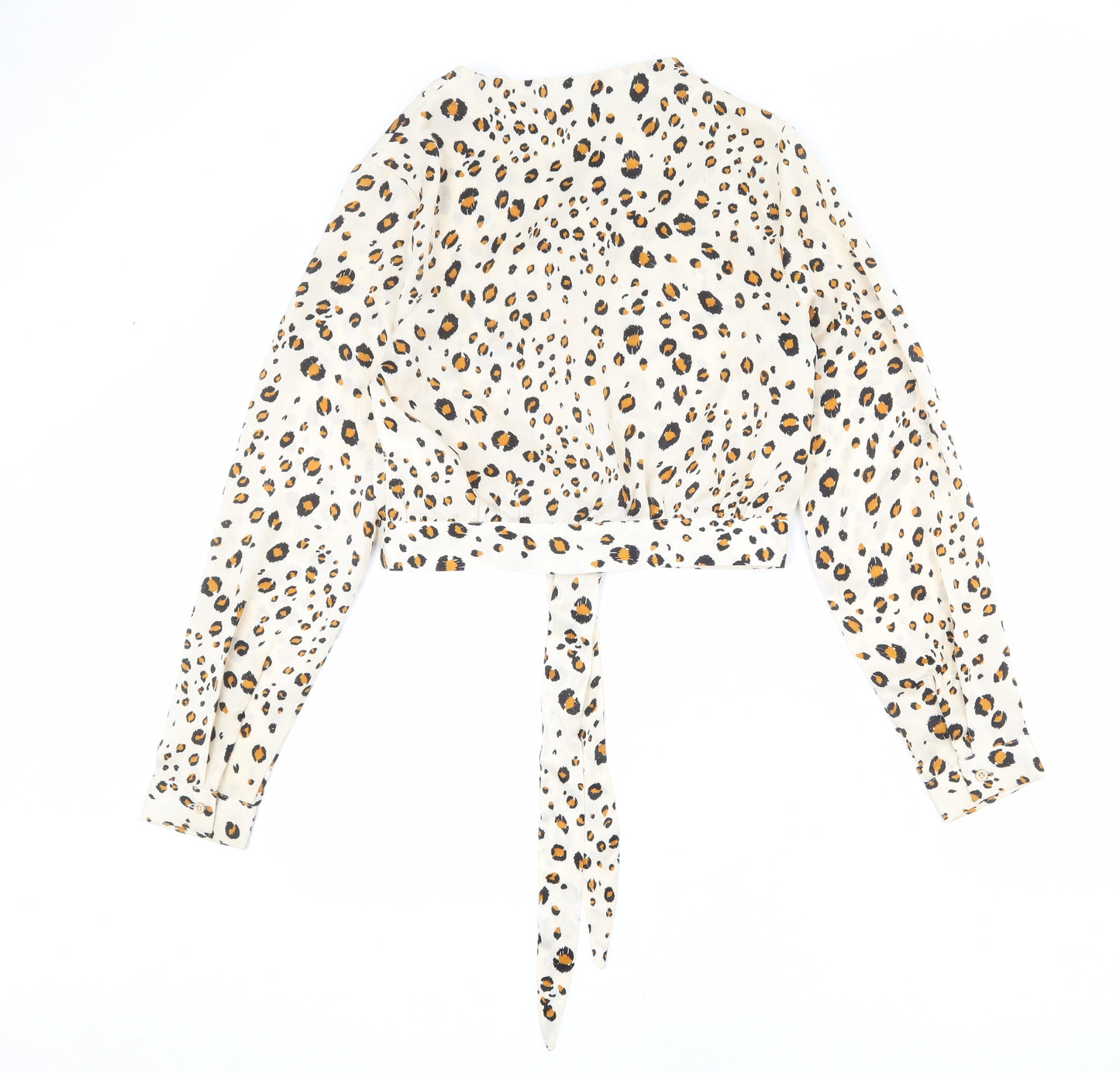 Missguided Womens Beige Animal Print Polyester Basic Button-Up Size 10 V-Neck - Leopard Print