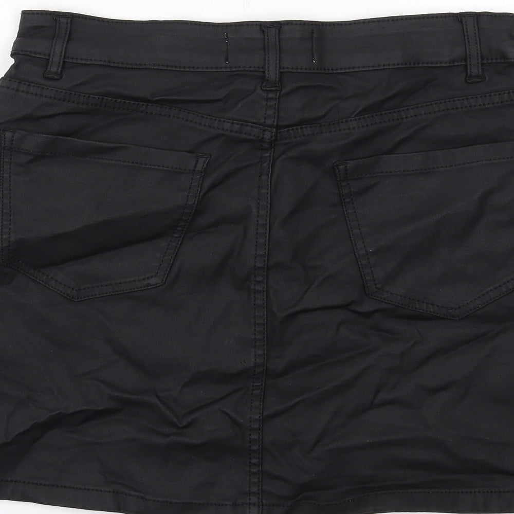 New Look Womens Black Viscose A-Line Skirt Size 8 Button
