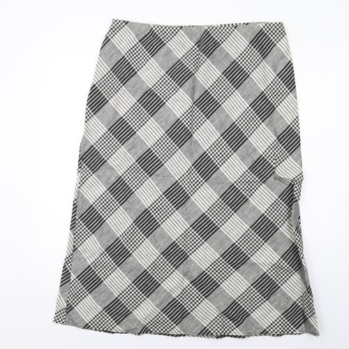 Marks and Spencer Womens Grey Check Linen A-Line Skirt Size 18