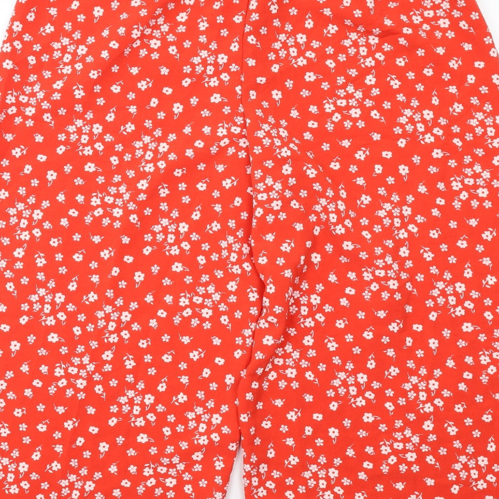 New Look Womens Red Floral Polyester Trousers Size 12 L23 in Regular