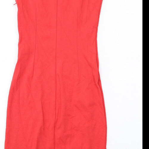 Mango Womens Red Viscose Pencil Dress Size S V-Neck Zip