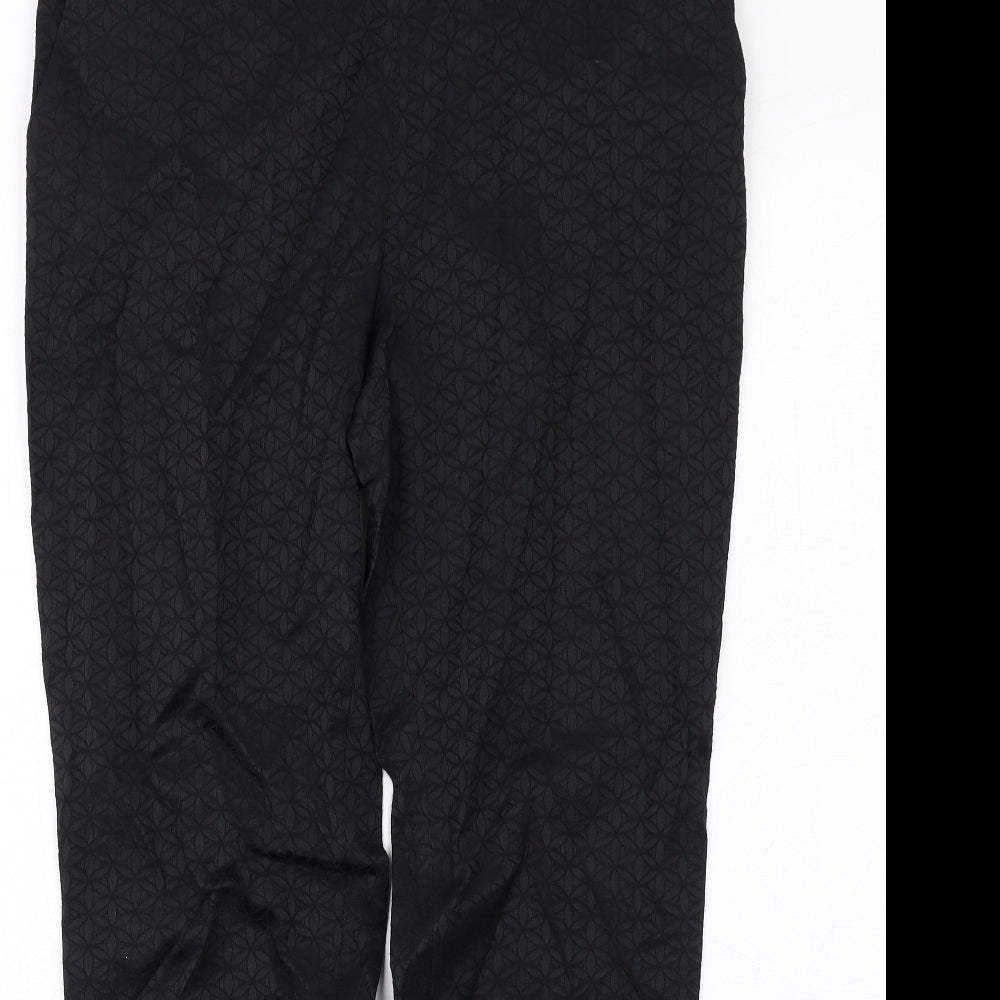 Wallis Womens Black Geometric Cotton Chino Trousers Size 12 L28 in Regular Zip