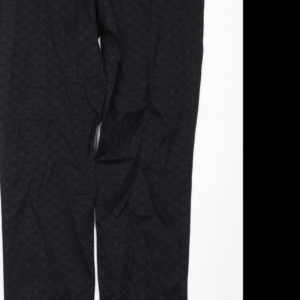 Wallis Womens Black Geometric Cotton Chino Trousers Size 12 L28 in Regular Zip