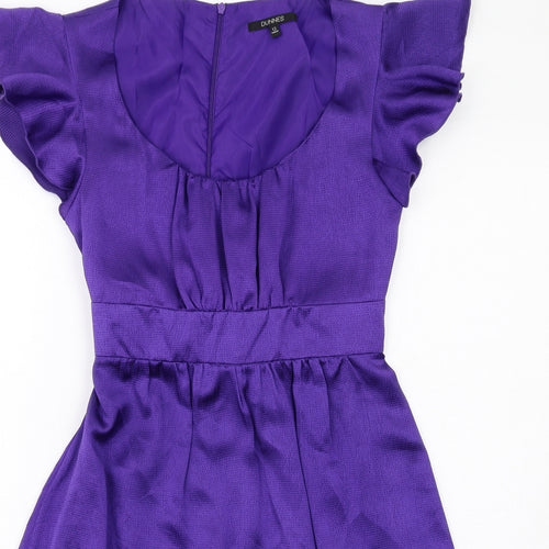 Dunnes Stores Womens Purple Polyester Fit & Flare Size 12 Scoop Neck Zip - Ruffle Sleeve