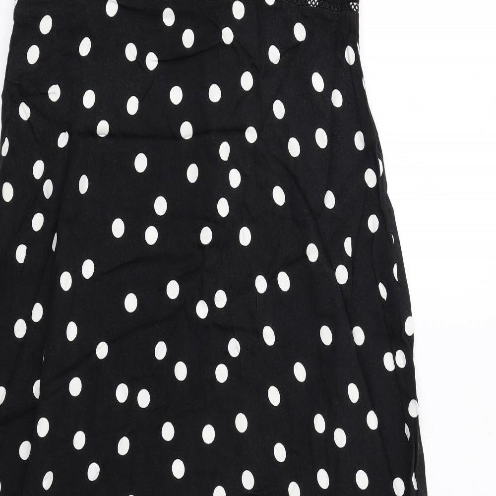 Oasis Womens Black Polka Dot Viscose Slip Dress Size 12 Scoop Neck Zip