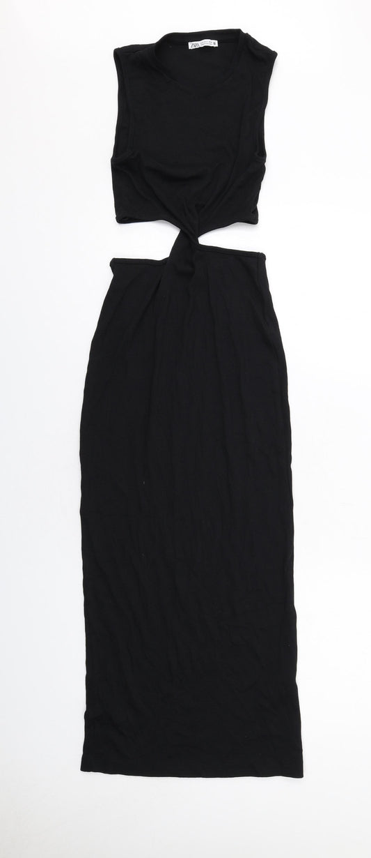 Zara Womens Black Cotton Sheath Size S Crew Neck Pullover - Ribbed