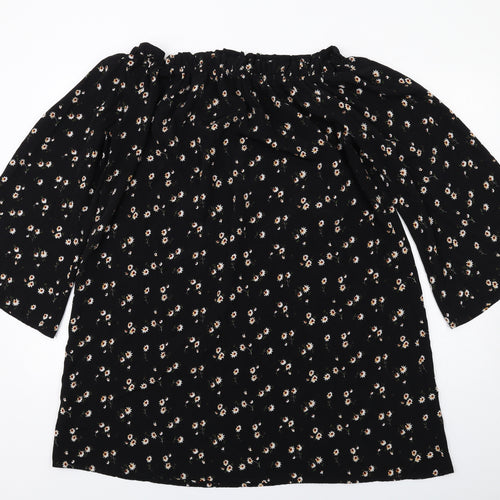 Boohoo Womens Black Floral Polyester Basic Blouse Size 16 Off the Shoulder