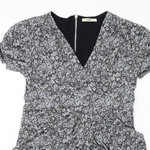 Oasis Womens Grey Floral Polyester Mini Size L V-Neck Zip