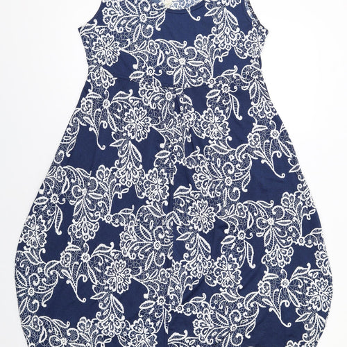Stella Morgan Womens Blue Geometric Polyester Tank Dress Size 12 Boat Neck Pullover
