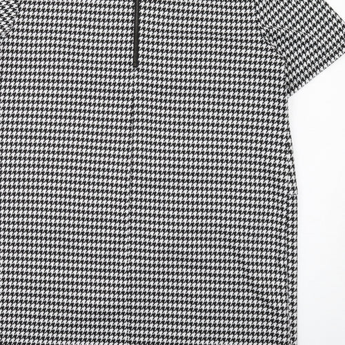 Wallis Womens Black Geometric Polyester Shift Size 14 Boat Neck Zip