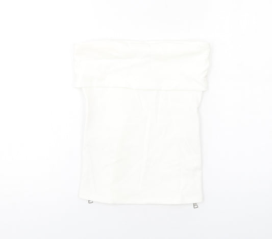 Zara Womens White Polyester Cropped Tank Size XS Off the Shoulder