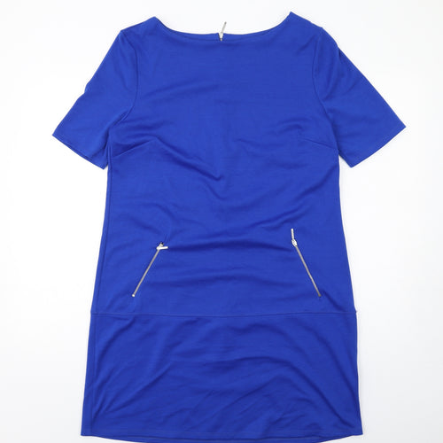 Wallis Womens Blue Polyester Shift Size 14 Boat Neck Zip