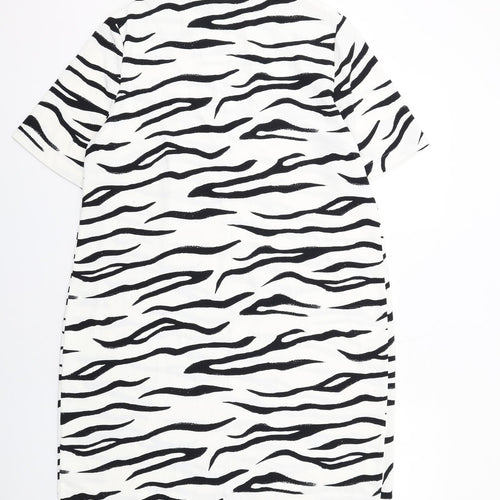 Marks and Spencer Womens White Animal Print Polyester A-Line Size 14 V-Neck Pullover - Zebra Pattern