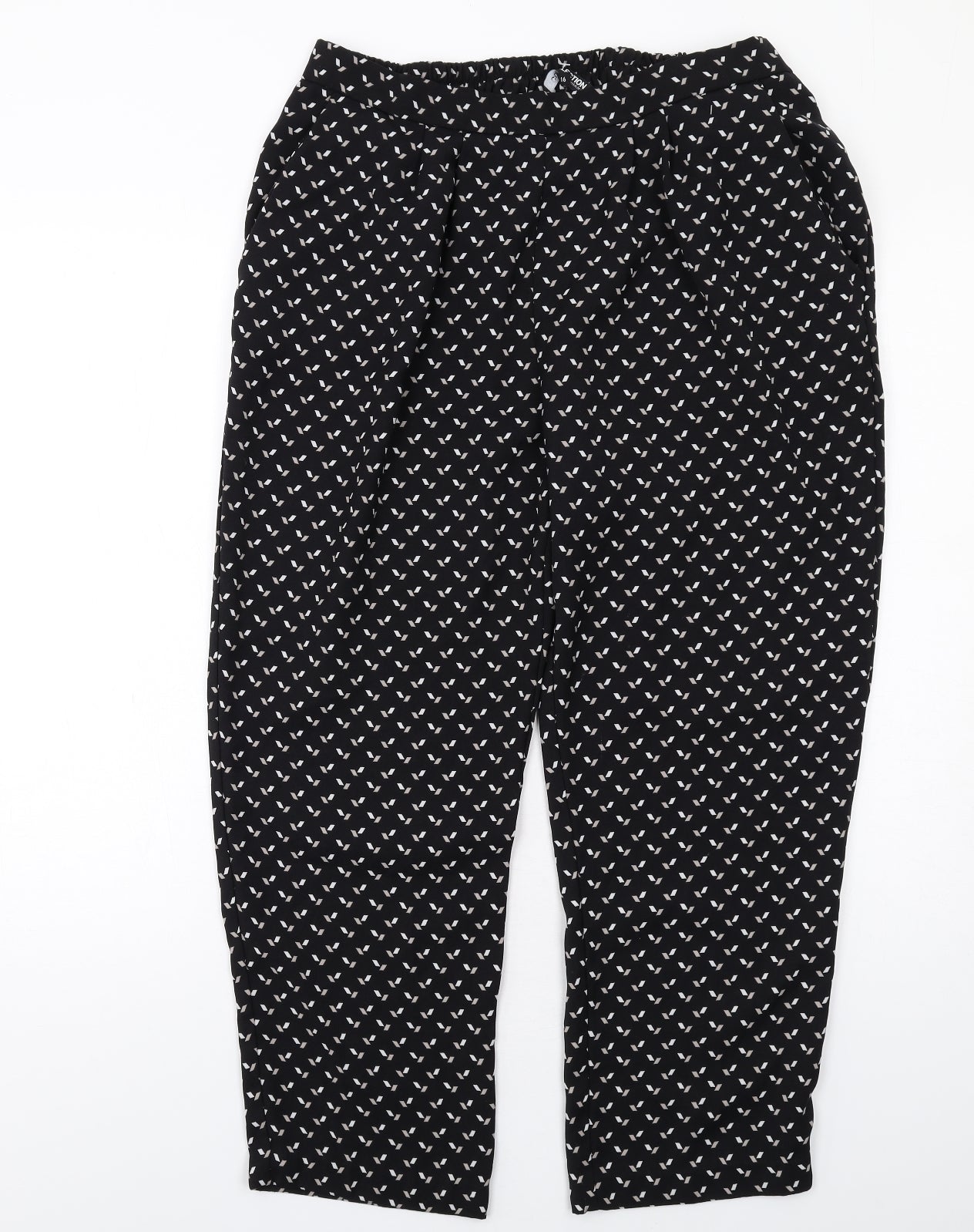 Debenhams Womens Black Geometric Viscose Trousers Size 16 L26 in Regular