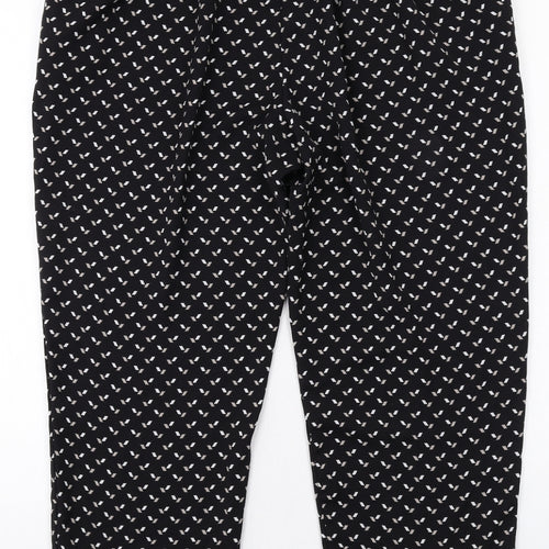 Debenhams Womens Black Geometric Viscose Trousers Size 16 L26 in Regular