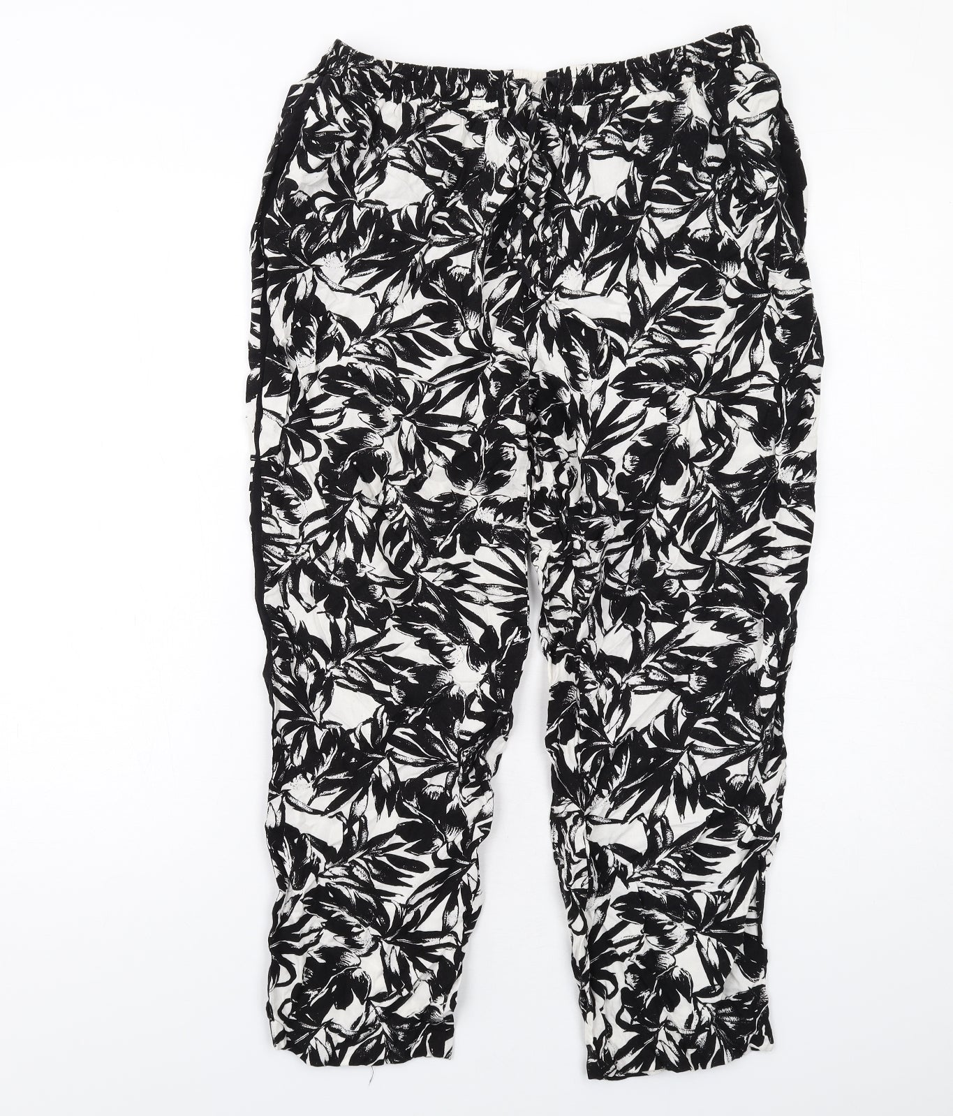 Dorothy Perkins Womens Black Geometric Viscose Trousers Size 14 L25 in Regular Drawstring - Leaf Pattern
