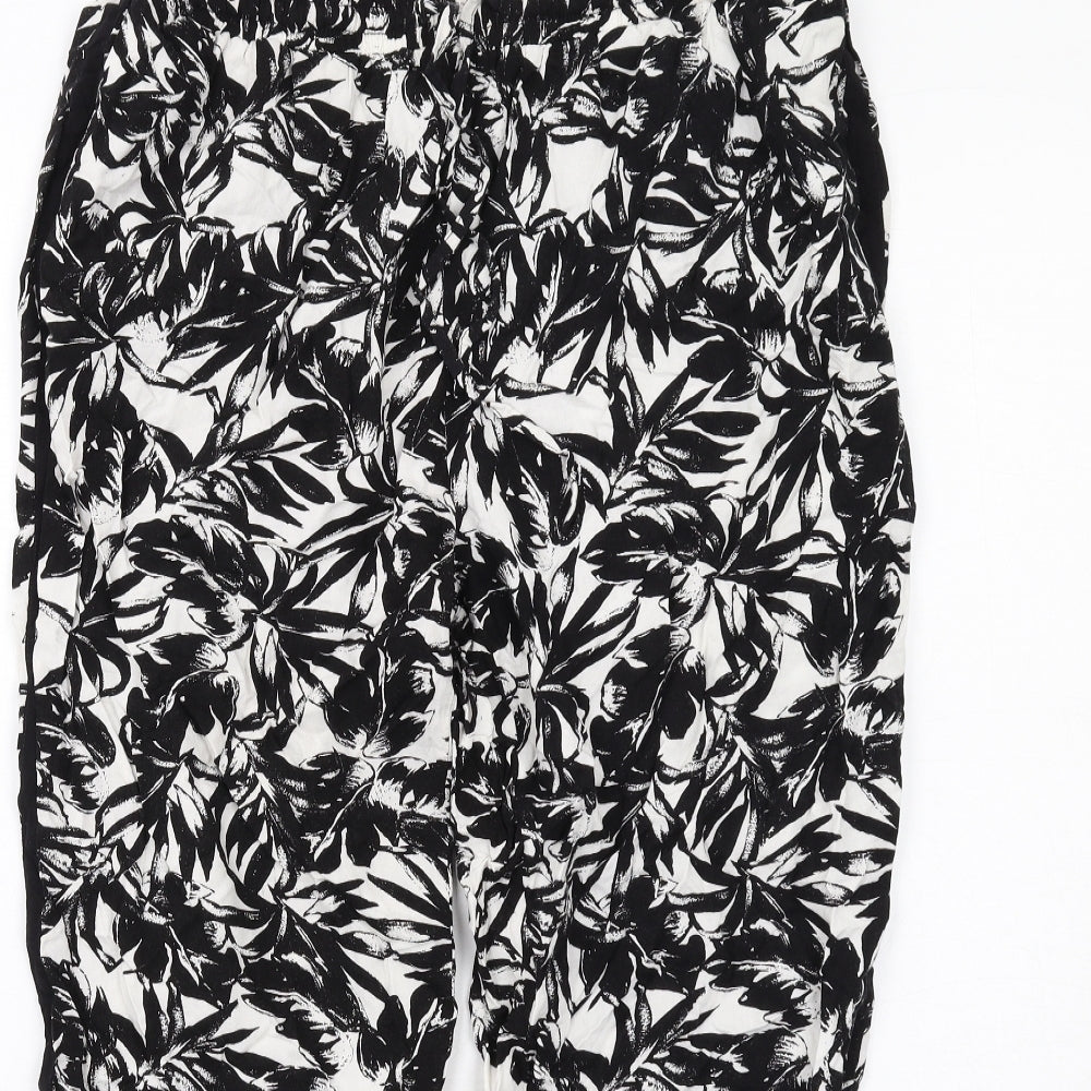 Dorothy Perkins Womens Black Geometric Viscose Trousers Size 14 L25 in Regular Drawstring - Leaf Pattern