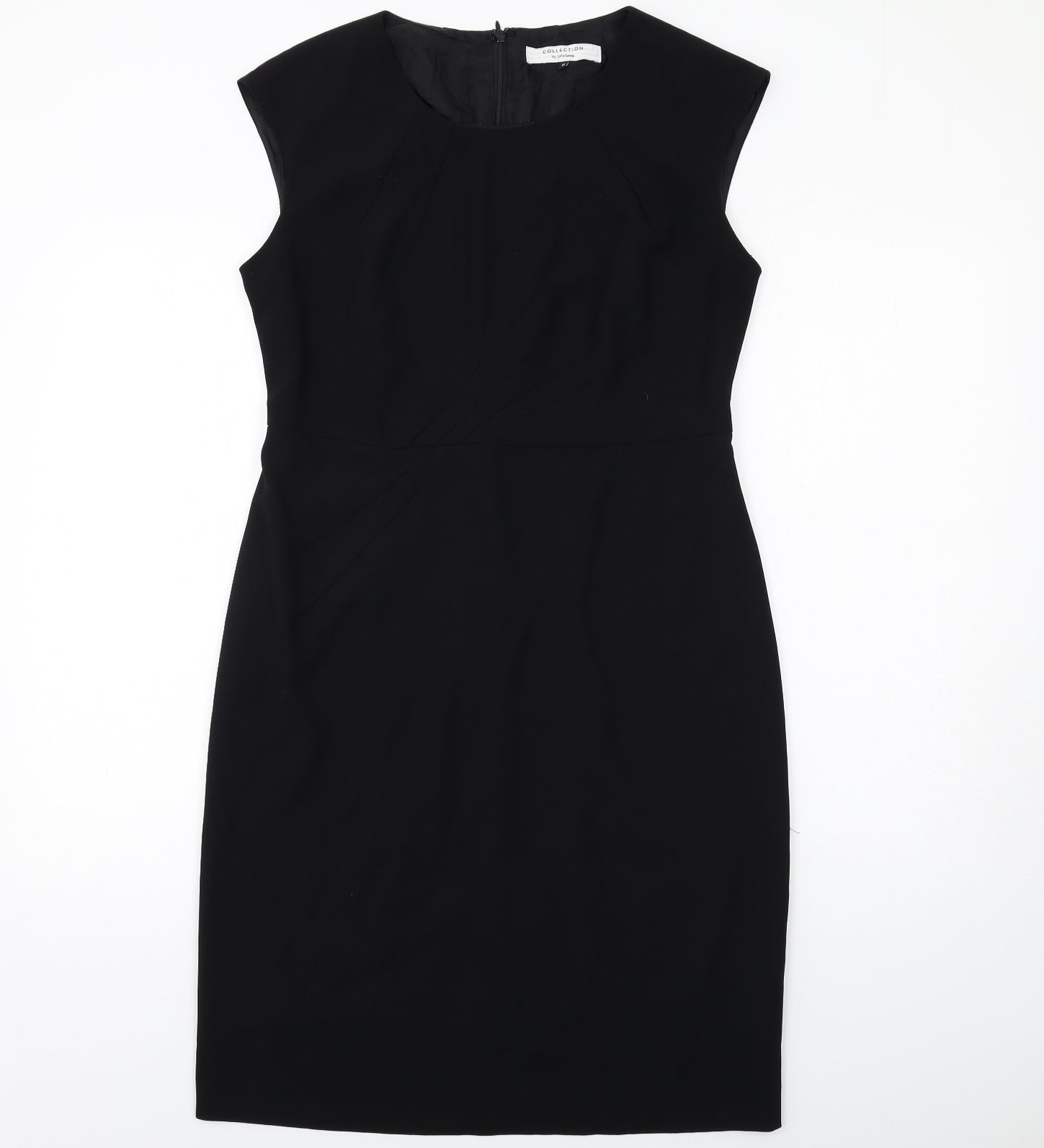 John Lewis Womens Black Polyester Shift Size 12 Round Neck Zip