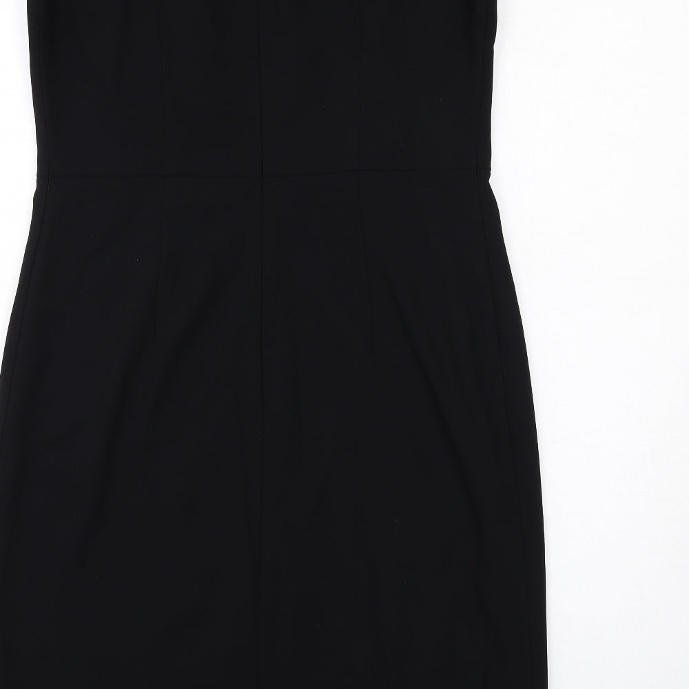 John Lewis Womens Black Polyester Shift Size 12 Round Neck Zip