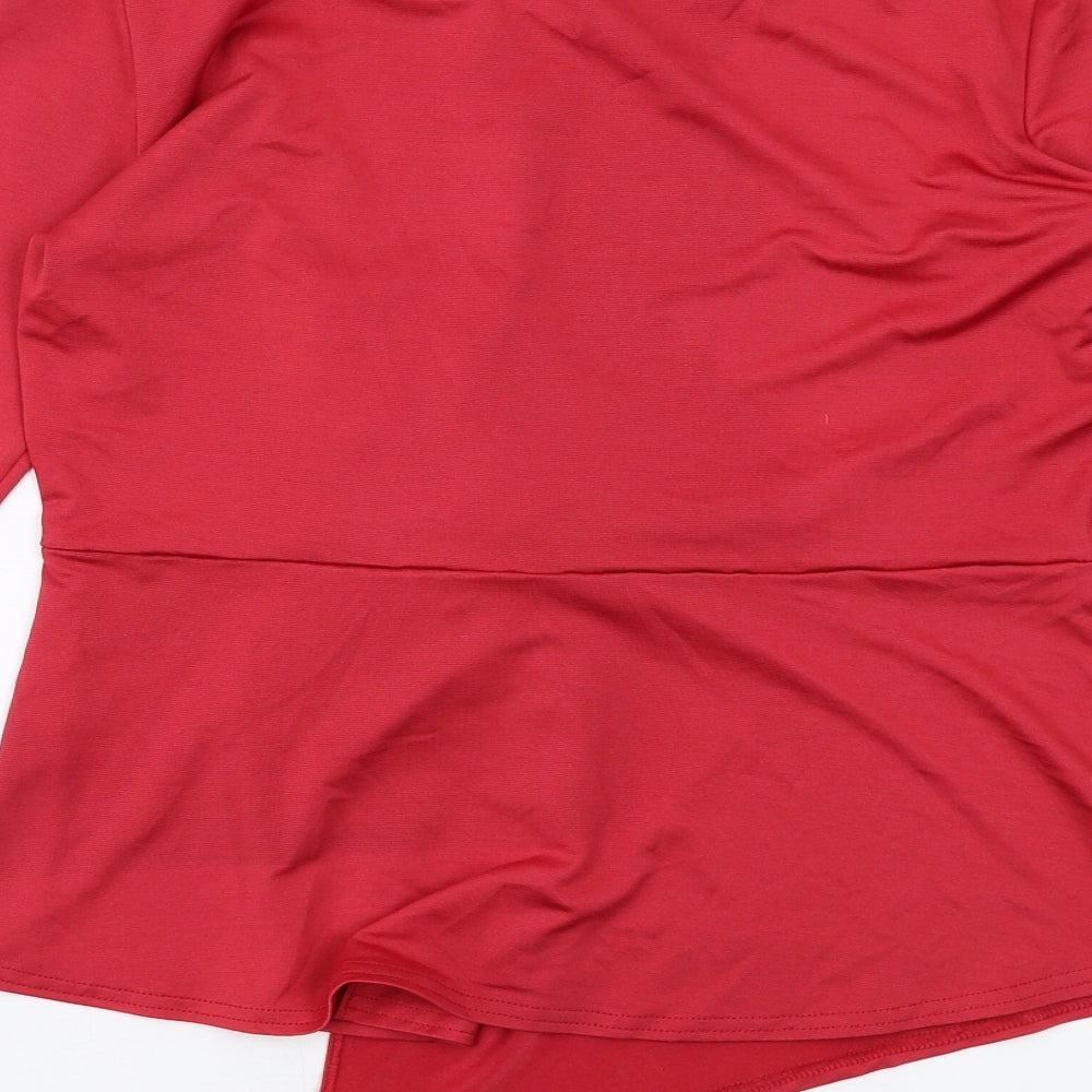 M&Co Womens Red Polyester Basic T-Shirt Size 8 Round Neck