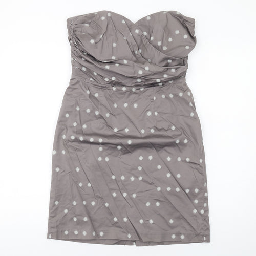 H&M Womens Grey Geometric Cotton Shift Size 14 Sweetheart Zip