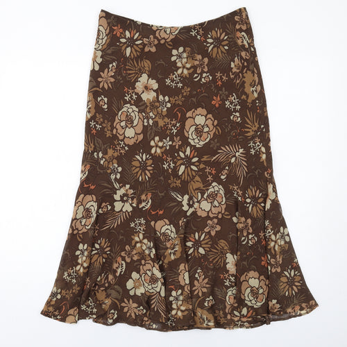 Marks and Spencer Womens Brown Floral Polyester Swing Skirt Size 8
