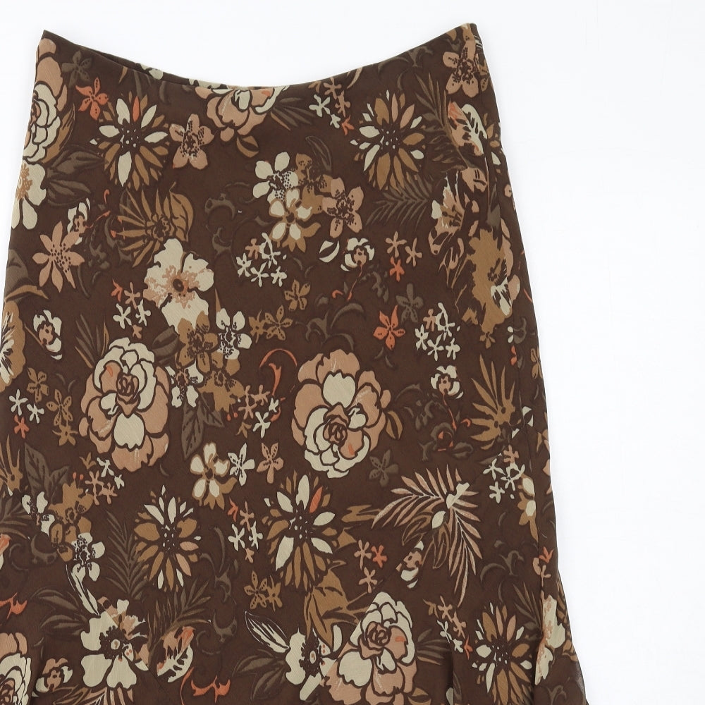 Marks and Spencer Womens Brown Floral Polyester Swing Skirt Size 8