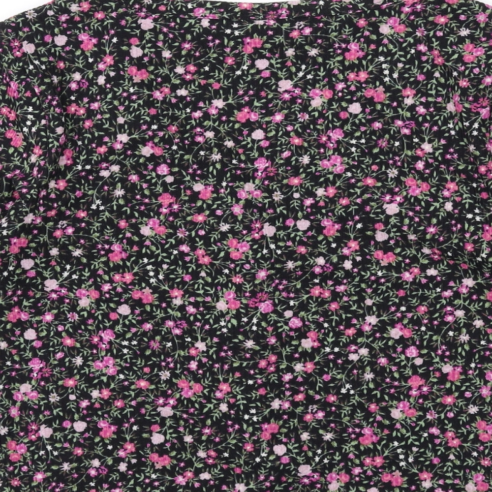 Anko Womens Black Floral Polyester Basic Button-Up Size 8 V-Neck