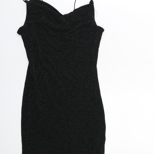 H&M Womens Black Polyester Tank Dress Size 8 Cowl Neck Pullover