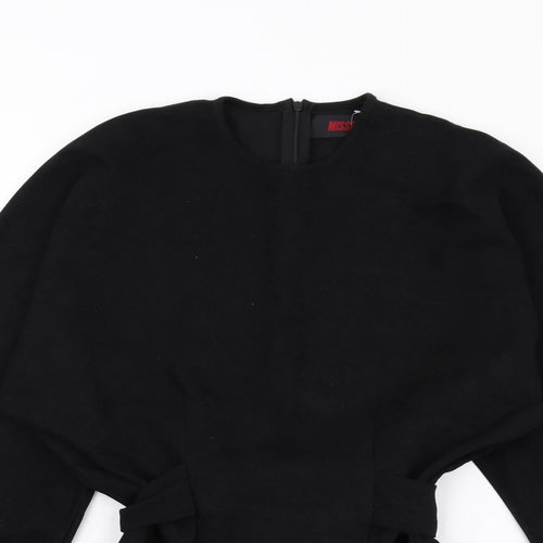 Misspap Womens Black Polyester Mini Size 6 Round Neck Zip