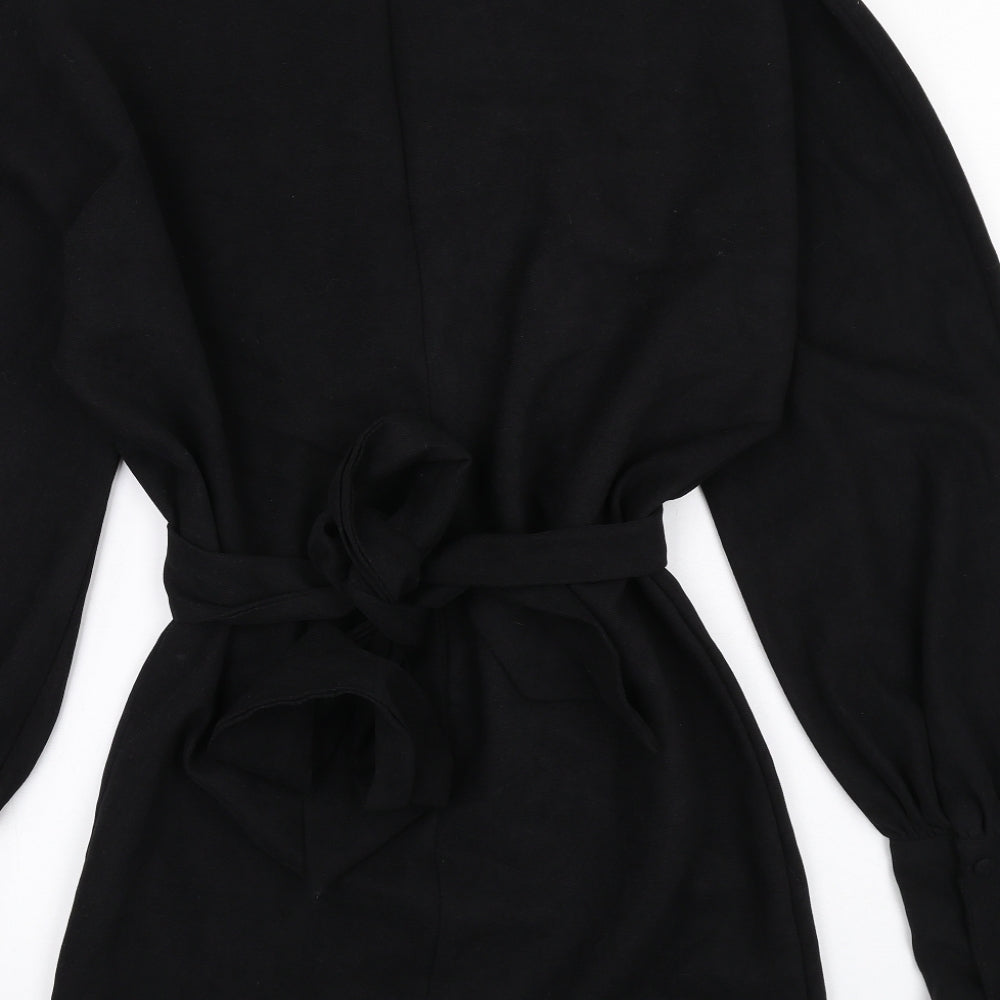 Misspap Womens Black Polyester Mini Size 6 Round Neck Zip