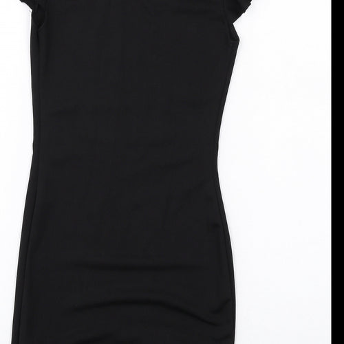 PRETTYLITTLETHING Womens Black Polyester Bodycon Size 8 Mock Neck Pullover