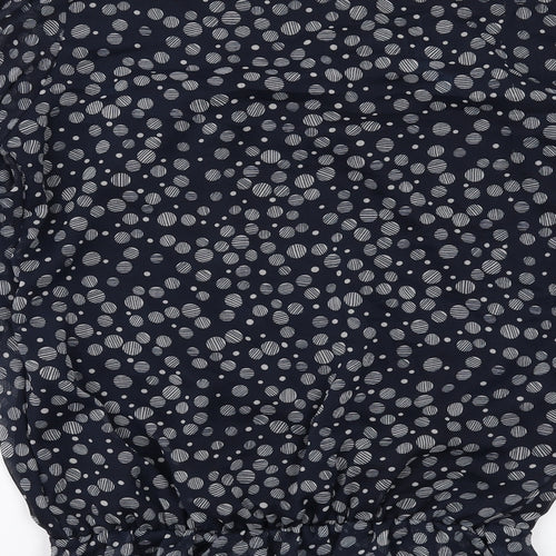 First Avenue Womens Blue Polka Dot Polyester Basic Blouse Size 10 Round Neck