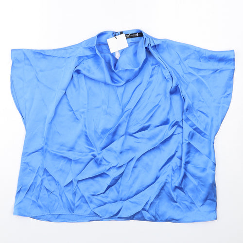 Zara Womens Blue Polyester Basic Blouse Size XL Mock Neck