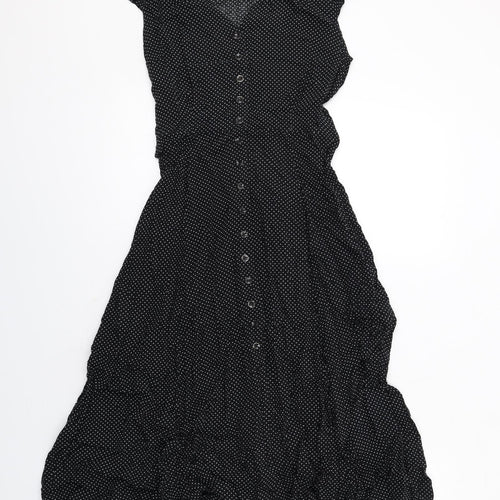 Louche Womens Black Plaid Viscose A-Line Size 10 V-Neck Button