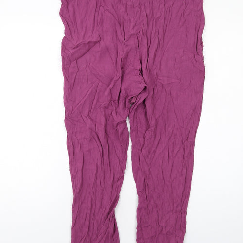 Marks and Spencer Womens Purple Viscose Trousers Size 14 L25 in Regular Drawstring