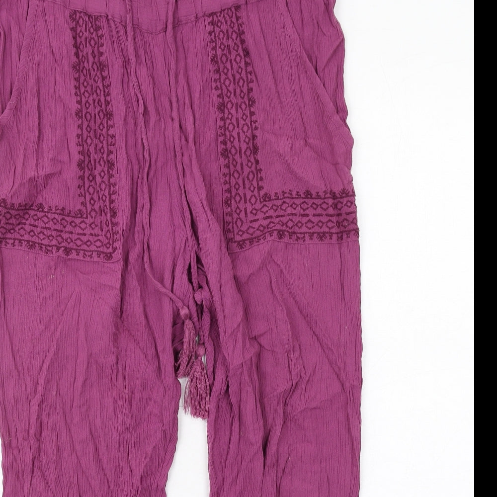 Marks and Spencer Womens Purple Viscose Trousers Size 14 L25 in Regular Drawstring