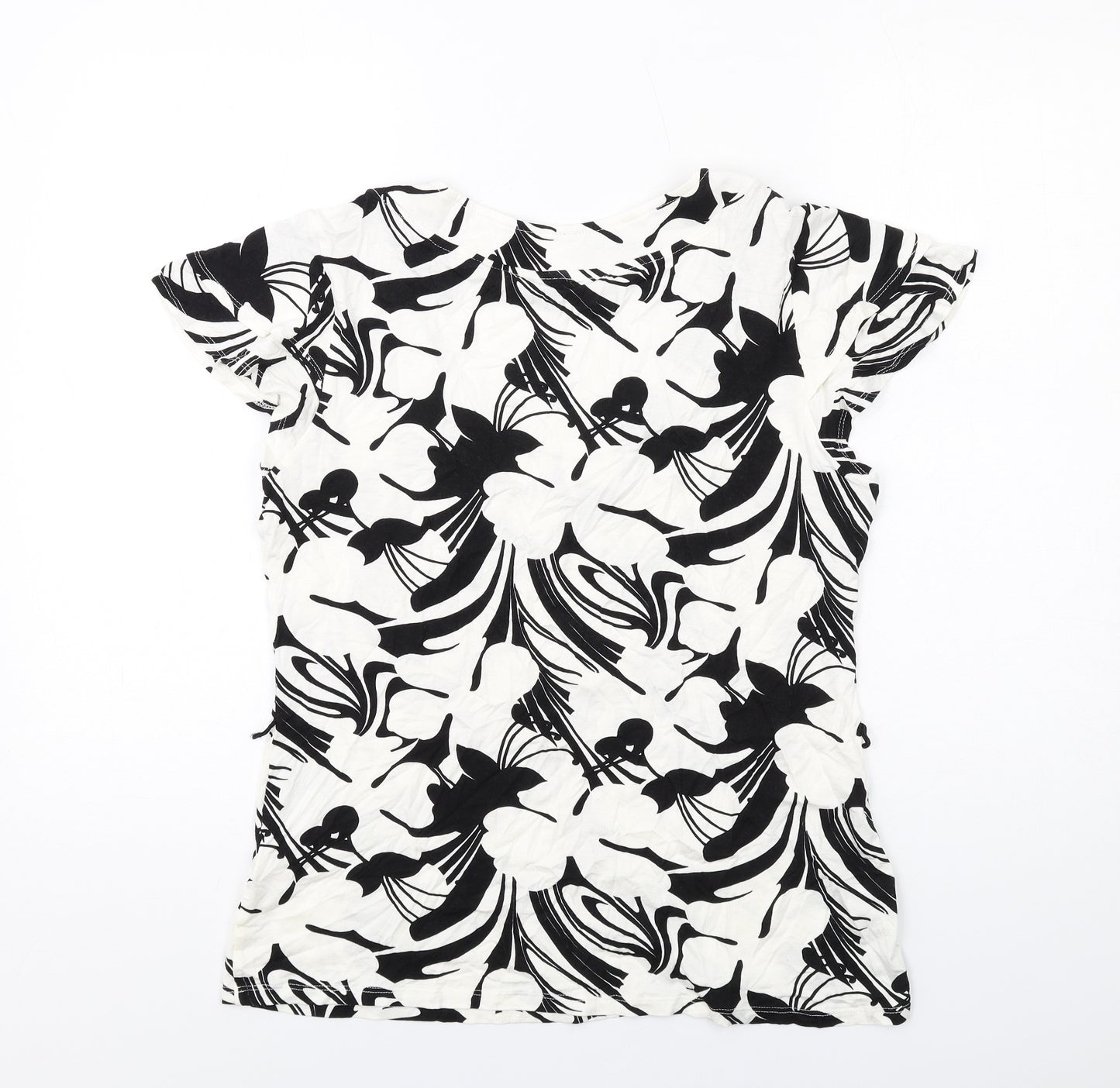 Wallis Womens White Geometric Viscose Basic T-Shirt Size 14 Scoop Neck