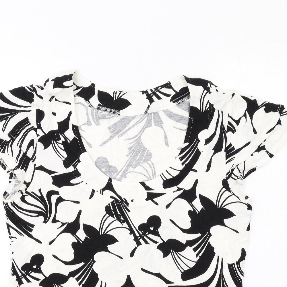 Wallis Womens White Geometric Viscose Basic T-Shirt Size 14 Scoop Neck