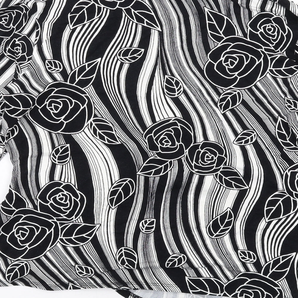 Wallis Womens Black Striped Viscose Basic Blouse Size 16 V-Neck - Floral
